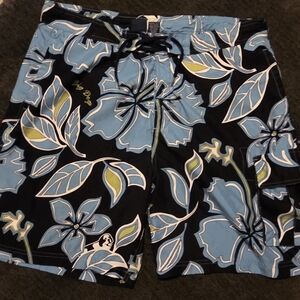 Big Dogs Vintahe Blue Floral Swim Trunks. Size L